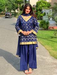 Urban Cut 2 Piece Navy Embellished Farshi Co-Ord Set-UC | 2P | C0305