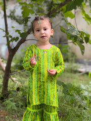 Khanak Stitched Kids-Pear Green 2pcs Printed Gharara Suit-KST 051