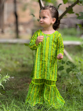 Khanak Stitched Kids-Pear Green 2pcs Printed Gharara Suit-KST 051