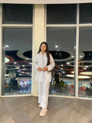 Urban Cut Women 2 Piece Coord Set – White with Contrast Detailing