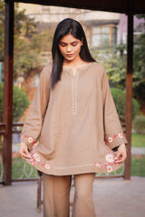 Urban Cut Brown Embroidered Cotton Co-Ord Set