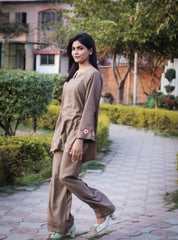 Urban Cut Brown Embroidered Cotton Co-Ord Set