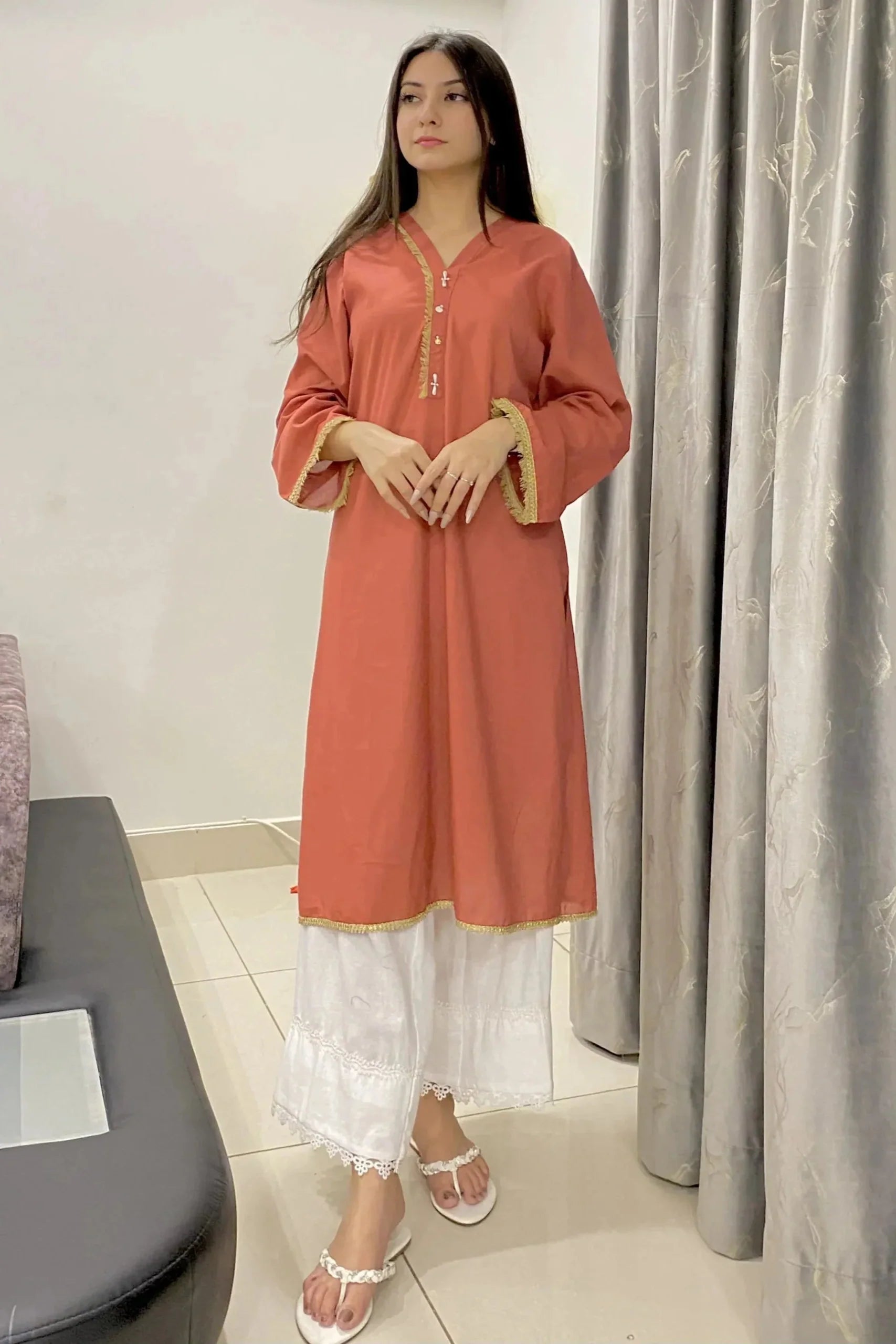 1 Piece Fringe laces Stitched Shirt - 100% Cotton Urban Cut