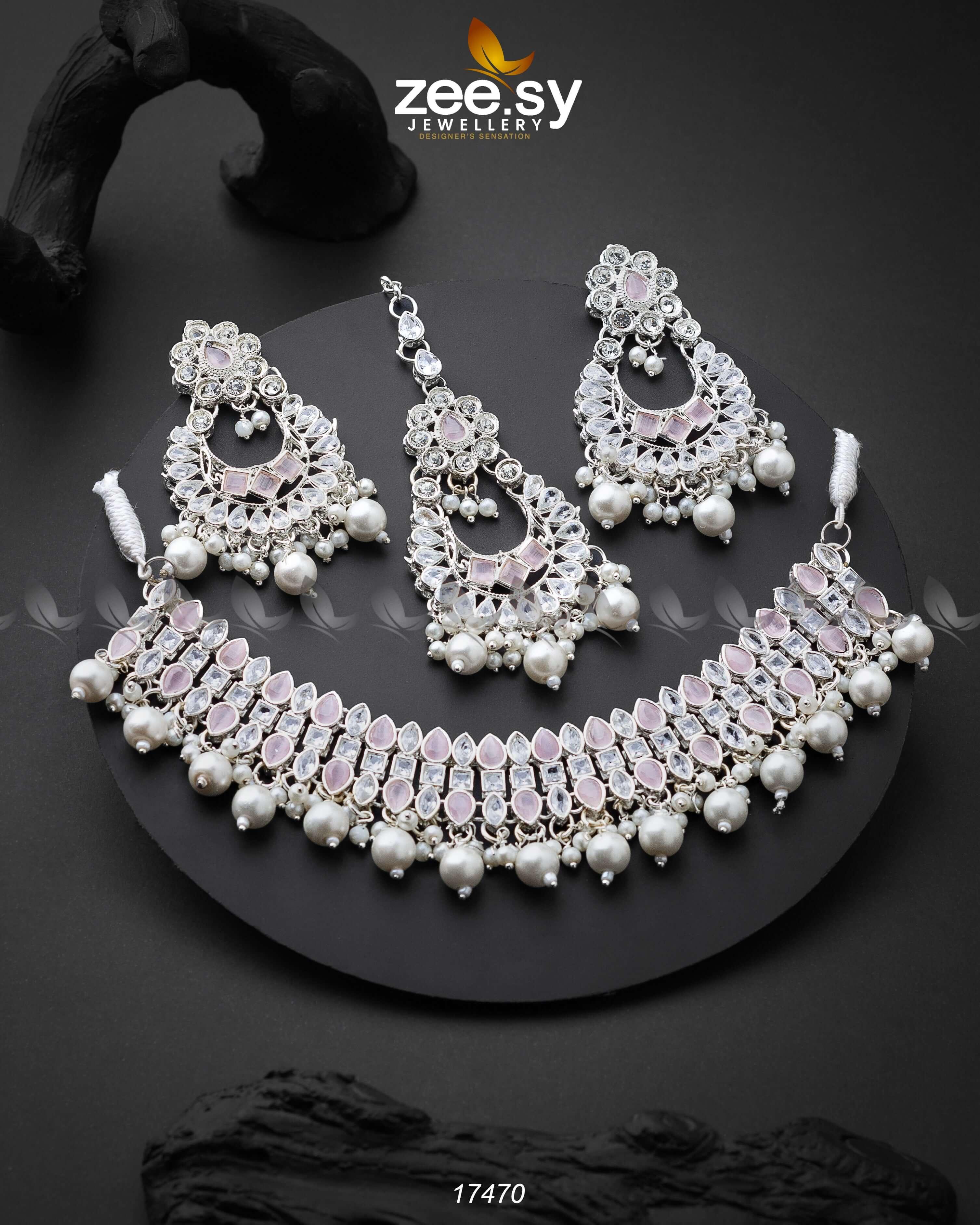 Elisa Silver Necklace Mint Pink - Zeesy Jewellery