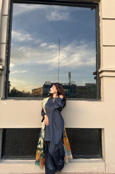 Urban Cut 2 Piece Cotton Satin Co- Ord Set with Farshi Shalwar