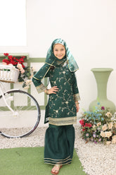 Saheli By Suntex Stitched 3 Piece Eid Kids Formals Suit-2628-Bottle Green