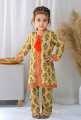 Khanak Kids Yellow Cream Front Open Embroidered 2pcs-KST 065