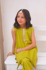 Khanak Kids Lime 2 Pcs Straight Shirt With Trouser-KST 003