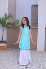 Khanak Kids 2pcs Aqua Blue Airline Shirt With Gharara-KG 007