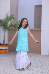 Khanak Kids 2pcs Aqua Blue Airline Shirt With Gharara-KG 007