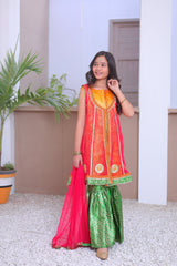 Khanak Kids Orange And Pink Coat Style Gharara - KG 001