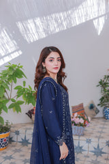Umer Aayan Mahpara 03-Piece Embroidered Blue Chiffon Suit