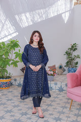 Umer Aayan Mahpara 03-Piece Embroidered Blue Chiffon Suit