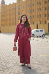 Mehr'e Eid By Qariney Stitched 2 Piece Lawn Collection'2025-Mystic Maroon