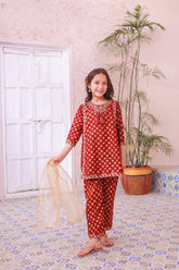 Khanak Kids Tomato Red 3Pcs Suit-KST 039