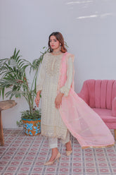 Umer Aayan Mahpara 03-Piece Embroidered Pista Chiffon Suit