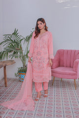 Umer Aayan Mahpara 03-Piece Embroidered Pink Chiffon Suit