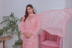 Umer Aayan Mahpara 03-Piece Embroidered Pink Chiffon Suit