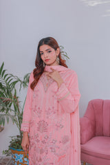 Umer Aayan Mahpara 03-Piece Embroidered Pink Chiffon Suit