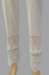 Urban Cut Linen Ivory Fabric double Embroidery Stitched Trouser - 100% Cotton - Pre Shrinked