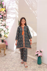Khanak Kids Sea Green Front Open Embroidered 2pcs-KST 006