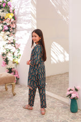 Khanak Kids Sea Green Front Open Embroidered 2pcs-KST 006