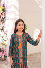 Khanak Kids Sea Green Front Open Embroidered 2pcs-KST 006