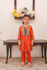 Khanak Kids Orange Koti Style Embroiders 2pcs Suit-KST 012
