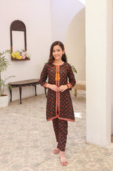 Khanak Stitched Kids-Black Front Open Embroidered 2pcs-KST 005