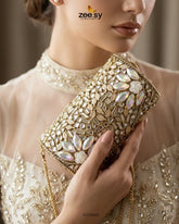 Zeesy-Iridescent Floral Mosaic Clutch Bag