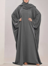 Hijab Ul Hareem Grey Stone Work Jilbab - JILBAB-C-1021