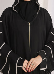 Hijab Ul Hareem White Stripe Hooded Jilbab - JILBAB-R-1001