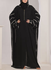 Hijab Ul Hareem White Stripe Hooded Jilbab - JILBAB-R-1001