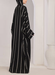 Hijab Ul Hareem White Stripe Hooded Jilbab - JILBAB-R-1001