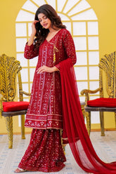 Eid E Milan By Al Siyaab Stitched 3 Piece Formals Suit-Janaan-Maroon