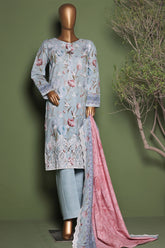 HZ Stitched 3 Piece Emb Printkari Khaddar Suit-KPS-2542-Blue