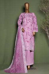 HZ Stitched 3 Piece Emb Printkari Khaddar Suit-KPS-2543-Lavender