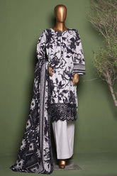 HZ Stitched 3 Piece Emb Printkari Khaddar Suit-KPS-2544-Grey