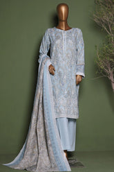 HZ Stitched 3 Piece Emb Printkari Khaddar Suit-KPS-2545-Blue