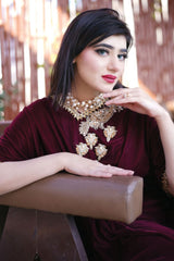 Velora By Stitch Vibes Stitched Shirts Suit-Maroon Velvet Kaftan