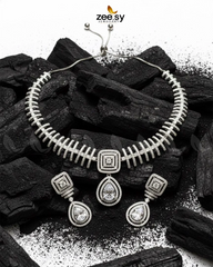 Kavita Art Oval Crystal Necklace Set Silver White - Zeesy Jewellery