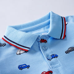 Kjunction Boys Half Sleeves Polo T-Shirt (Car-All-Over)