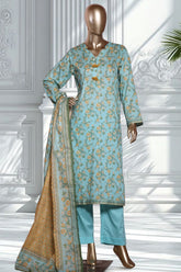 Bin Saeed Stitched 3 Piece Exclusive Printed Lawn Vol-02 Suit-LSM-2724-Ferozi