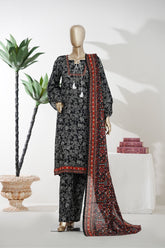 Bin Saeed Stitched 3 Piece Exclusive Printed Lawn Vol-08 Suit-LSM-2879-Black