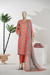 Bin Saeed Stitched 3 Piece Exclusive Printed Lawn Vol-08 Suit-LSM-2880-Peach