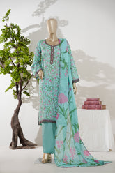 Bin Saeed Stitched 3 Piece Exclusive Printed Lawn Vol-08 Suit-LSM-2893-Ferozi