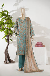 Bin Saeed Stitched 3 Piece Exclusive Printed Lawn Vol-08 Suit-LSM-2895-Ferozi