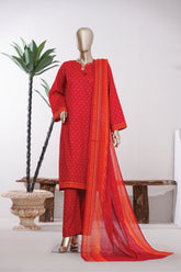 Bin Saeed Stitched 3 Piece Exclusive Printed Lawn Vol-09 Suit-LSM-2909-Red