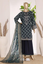 Bin Saeed Stitched 3 Piece Exc Emb Lawn Short Length With Bell Bottom-LSM-3005-BLUE