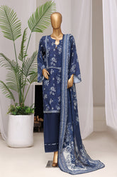 Bin Saeed Stitched 3 Piece Exclusive Printed Farshi Shalwar Vol-01 Suit-LSM-3033-BLUE